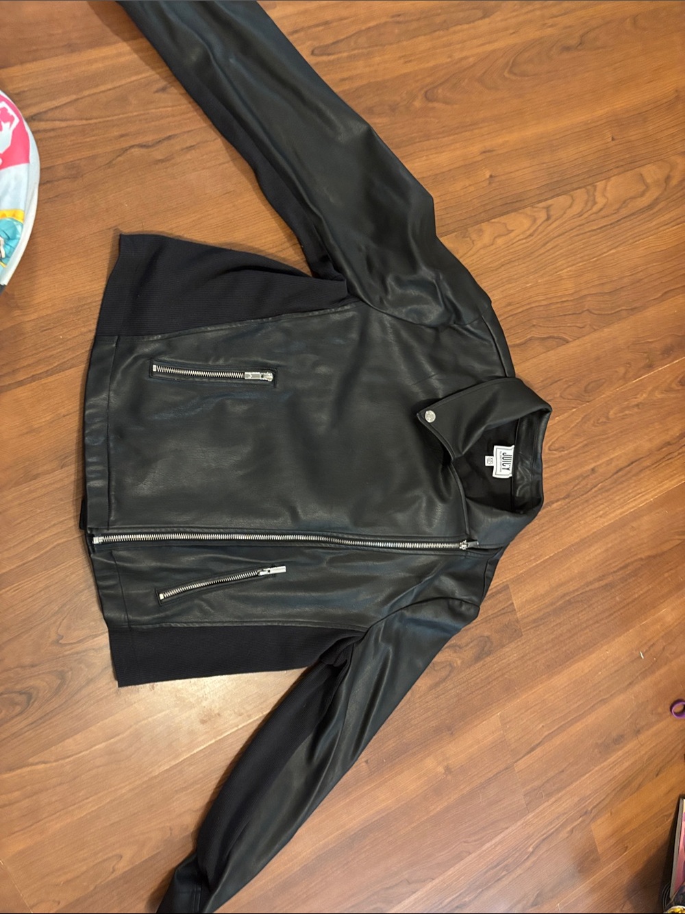Juicy Couture Black Faux Leather Moto Jacket with Silver Zippers